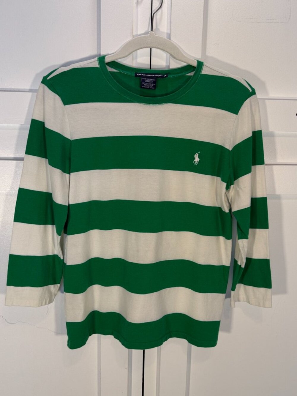 Ralph Lauren Sport Green White Women's Striped Tee XL Green - Picture 2 of 8